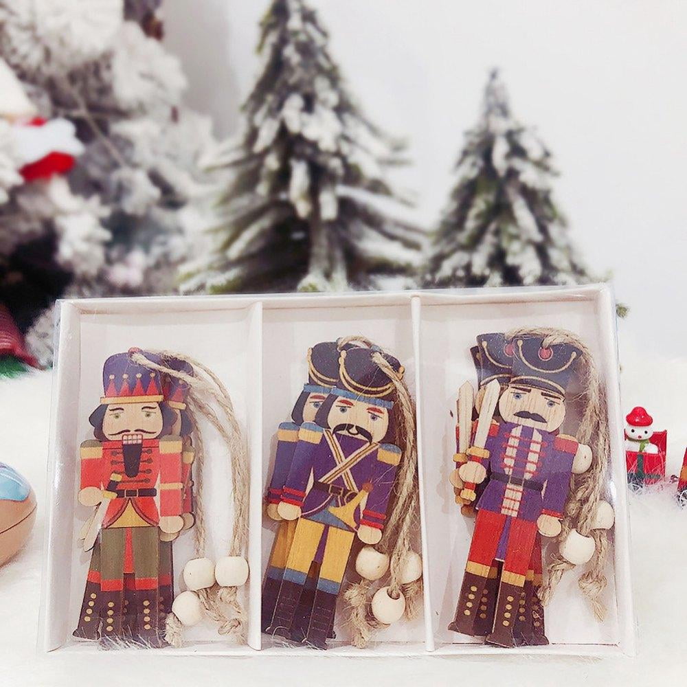 9 Pieces Christmas Nutcracker Ornament Set Wooden Nutcracker Christmas
