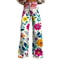 thumbnail image 2 of Women's Casual Pants Wide Leg Pants Woman High Waist Floral Patterned Pants Lightweight Loose Fit Casual Colorful Trouser Imitation Jeans,Yellow Women's Casual Pants S, 2 of 4