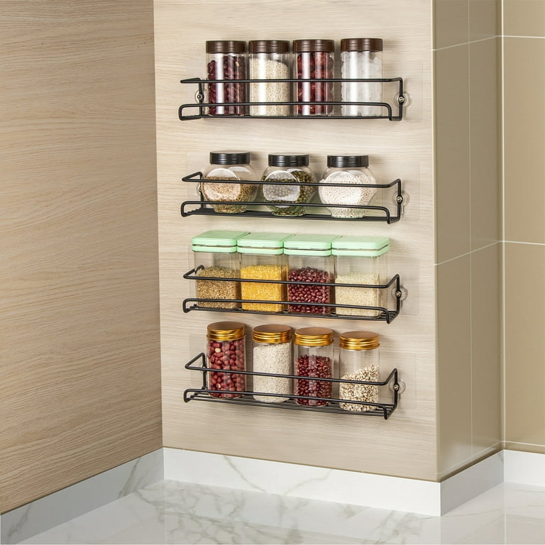 ROFAY Wall Mount Spice Rack Organizer for Cabinet Door 4 Pack Screw or Adhesive Hanging Seasoning Shelf for Cupboard Pantry Black