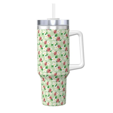 

Lukts Flower With Ladybug for 40OZ Ice Cup with Handle Stainless Steel Vacuum Insulated Cup Suitable for Indoor and Outdoor Activities