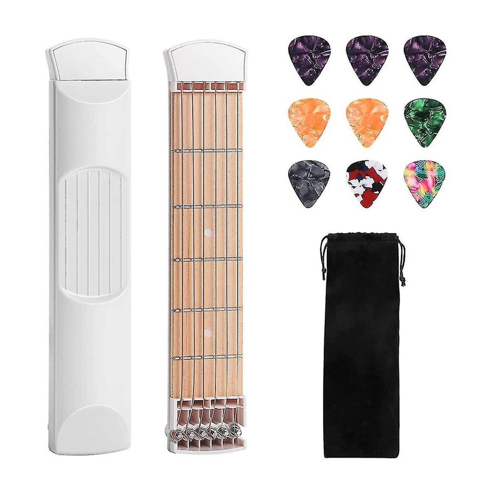Dualoai Pocket Guitar Mini Useful for Beginner for Home Travel 6 Strings Fingerboard White