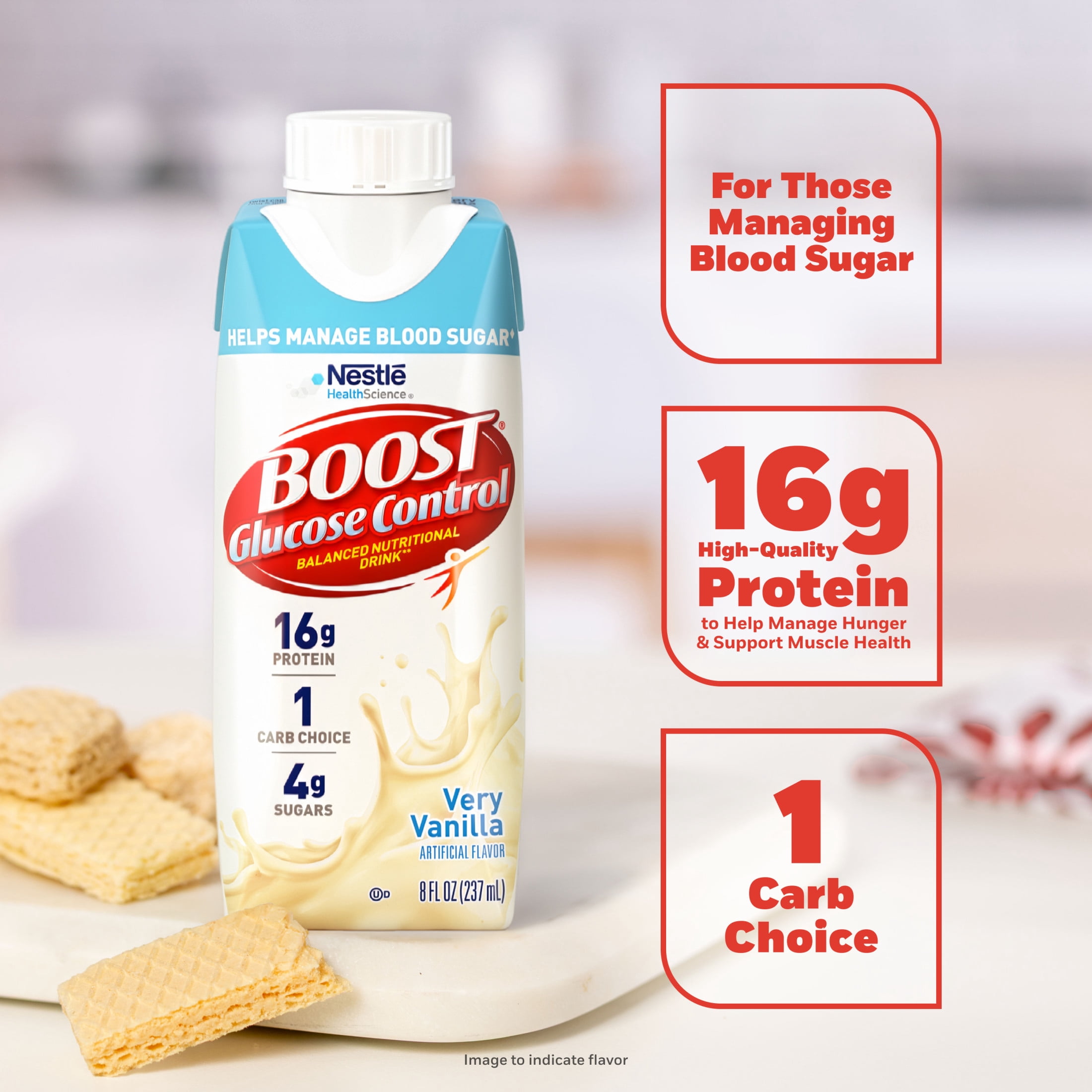 (3 pack) BOOST Glucose Control Nutritional Drink Protein Shakes, Very Vanilla, 8 fl oz, 15 Pack