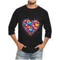 thumbnail image 2 of Jinhomg 3/4 Sleeve Holiday Tops for Men Casual Valentines Love Heart Print T-Shirts Big and Tall Crew Neck Spring Summer Tees 2025 Dating Tops Seasonal Sale Black M, 2 of 5