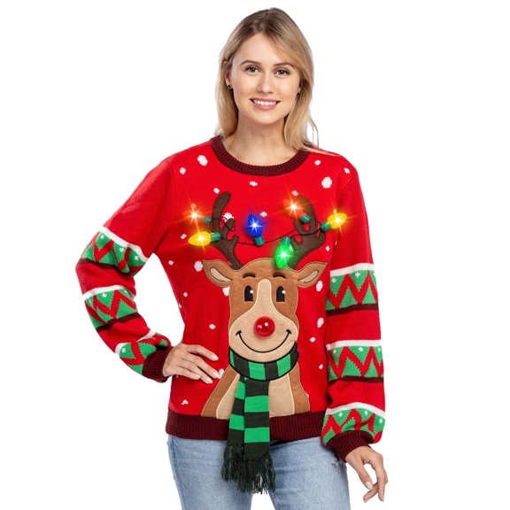 JOYIN Light Up Ugly Christmas Sweaters for Women 2023,Christmas Sweater, LED Reindeer Ugly Christmas Sweater