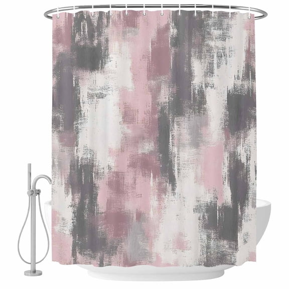 Pink White Gray Painting Fabric Shower Curtain Abstract Art Washable Shower Curtains for Bathroom, Waterproof Bath Curtain with Hooks Home Decor 36x72in
