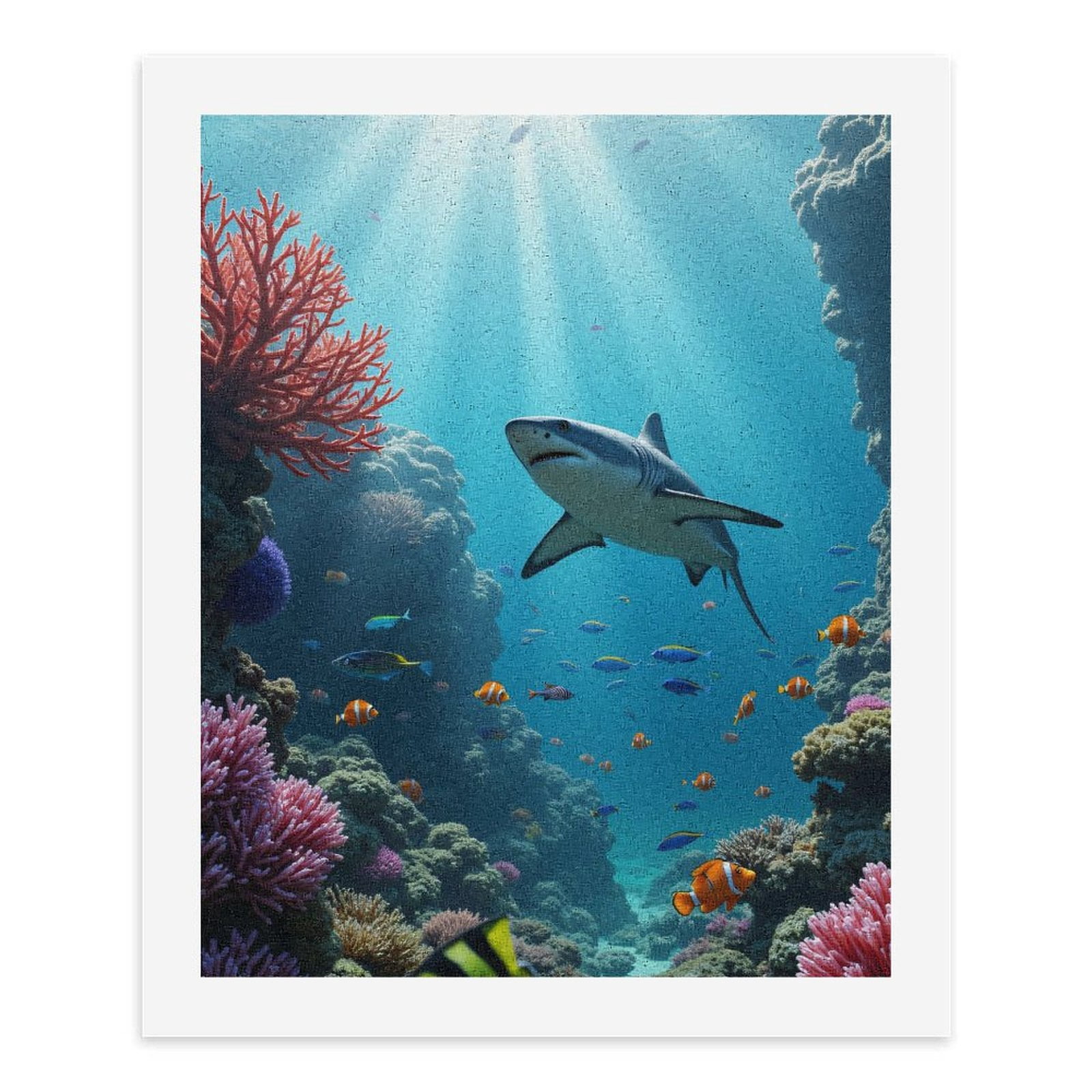 Paint by Numbers Kit for Adults, Underwater Reef Shark Coral Fish Paint by Numbers, Easy Paint by Numbers Kit for Adults Beginner, DIY Adult Paint by Number Kits on Canvas, 12x16in Home Decor
