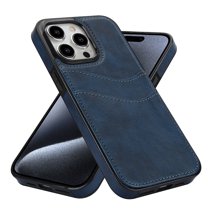 Wallet Case Designed for iPhone 16, Classic Slim 2 Credit Card Holders Lychee Texture Synthetic PU Leather Anti-shock Lightweight Phone Case Cover for iPhone 16, Blue