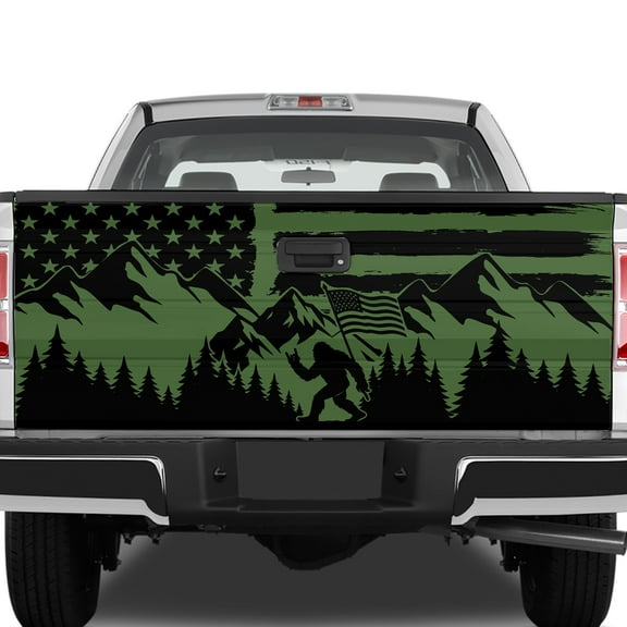 Lotusprinthandmade Bigfoot in Forest Tailgate Wrap 2 Sizes (24"x58"), Bigfoot Print Tailgate Wrap