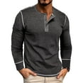 thumbnail image 4 of Zimjoy Long Sleeve Tops for Men Crewneck Henley Button Down Tops Casual Regular Fit Clothes Stitching Fall Lightweight Ropa De Hombre, Dark Gray L, 4 of 6