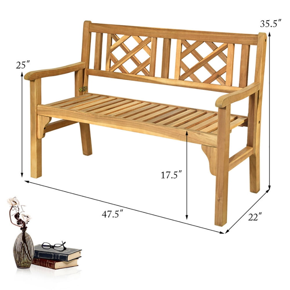 Aimee Lii Patio Foldable Bench with Curved Backrest and Armrest, Outdoor Patio Furniture
