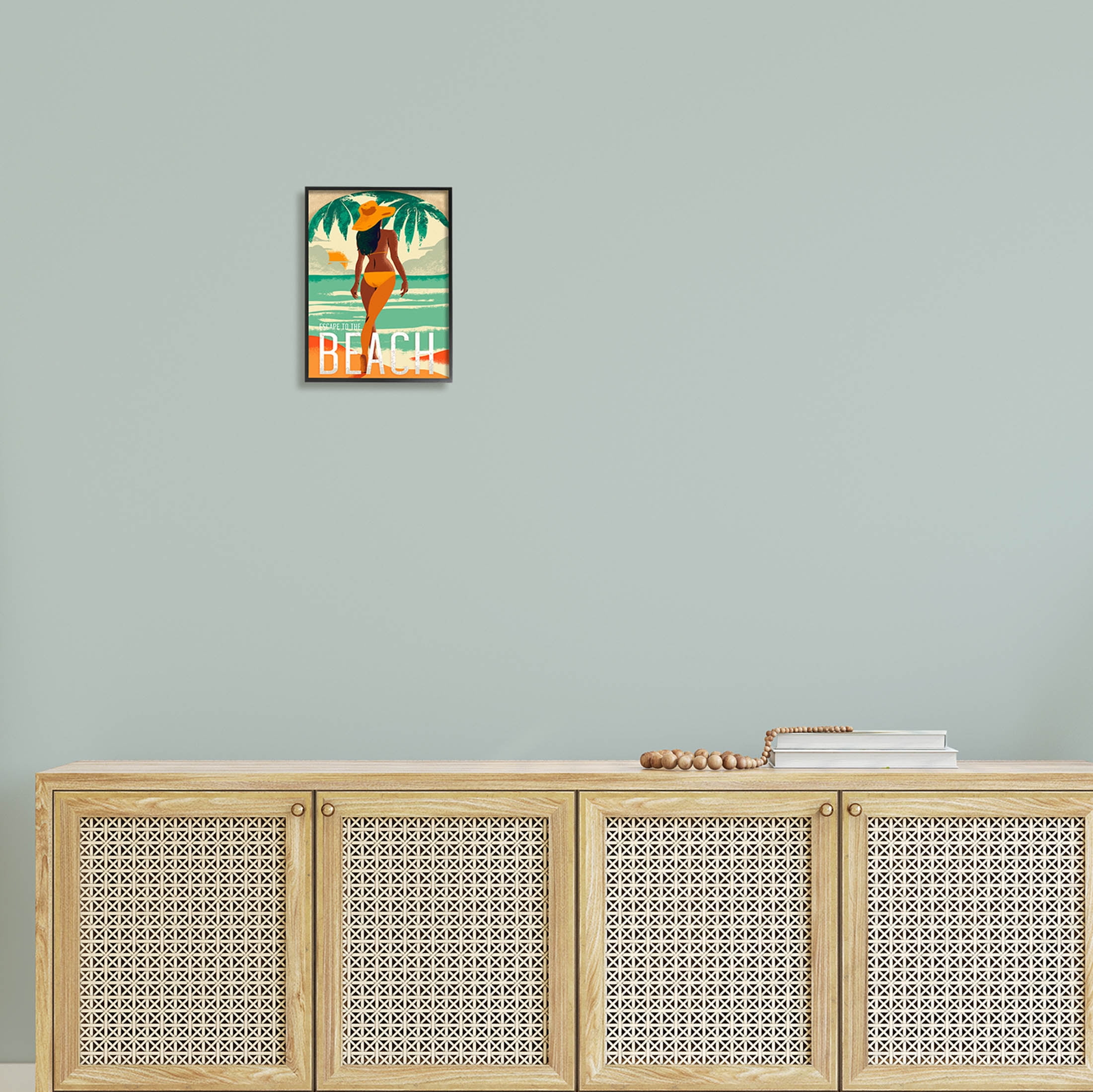 Stupell Industries Escape to Beach Vacation Graphic Art Black Framed Art Print Wall Art, Design by Ziwei Li