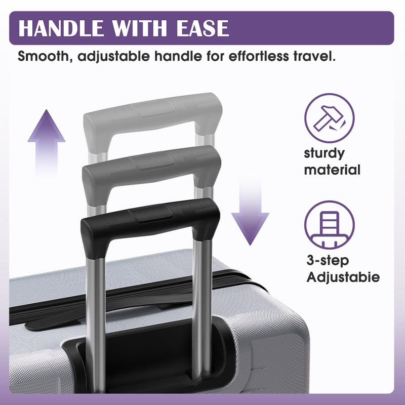 Luggage Sets 3 Piece Carry on Luggage with Spinner Wheels Hardshell Durable Suitcase with TSA Lock 20 24 28 inch Silver