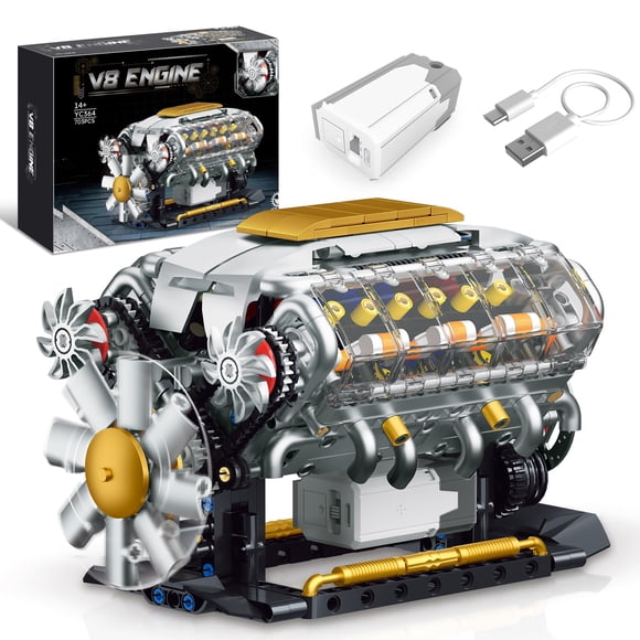 BseSparklion V8 Engine Building Kit That Runs, Build Your Own MOC Mini V8 Engine Model Toy for Adults, Compatible with Car Set, STEM Building Project