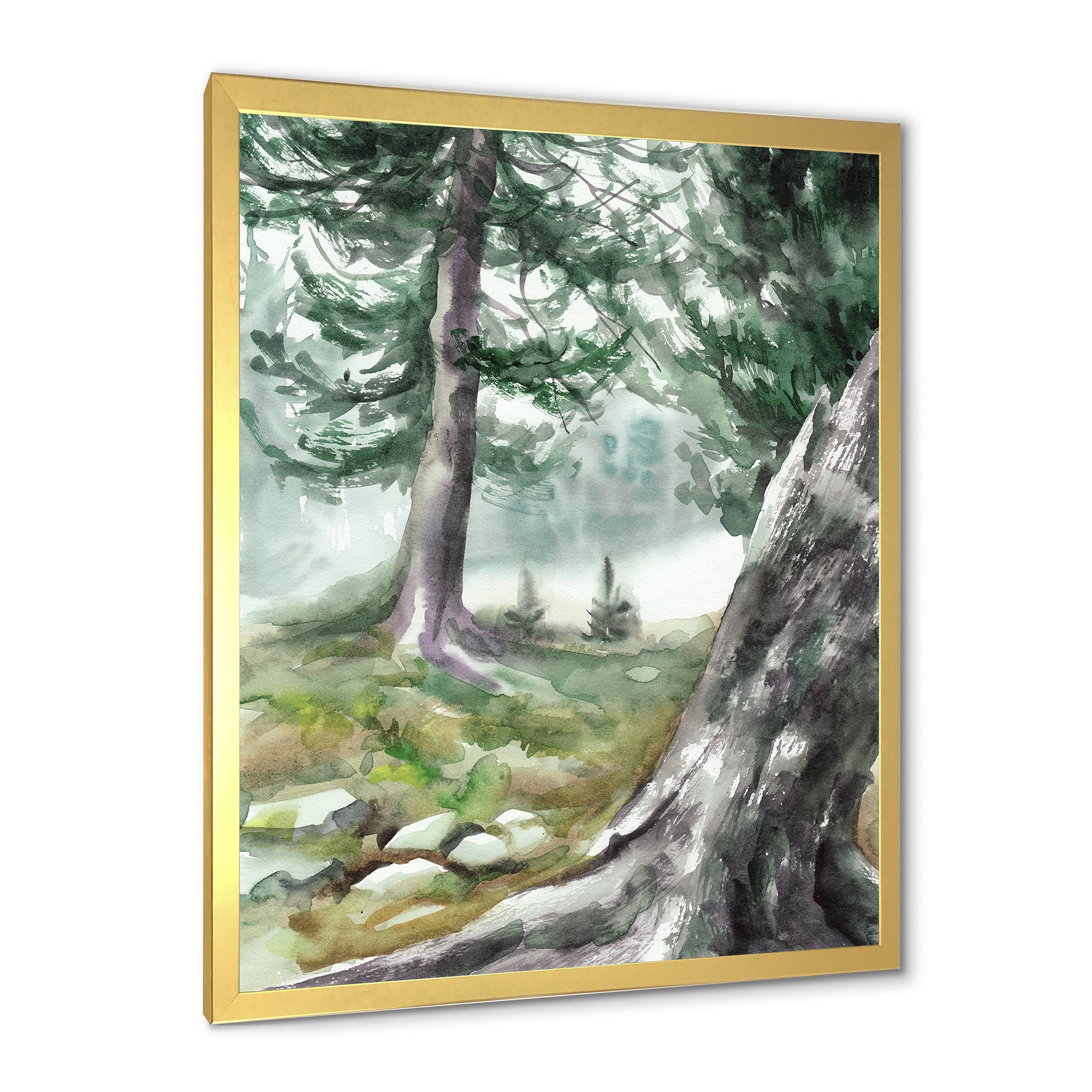 Designart 'Pine Forest In The Early Morning Glow' Lake House Framed Art Print