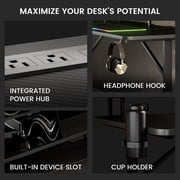 GTRACING Lumina Elite LED Gaming Desk with USB and Power Outlets, for Home and Office, Monitor Stand and Wireless Charging, Black