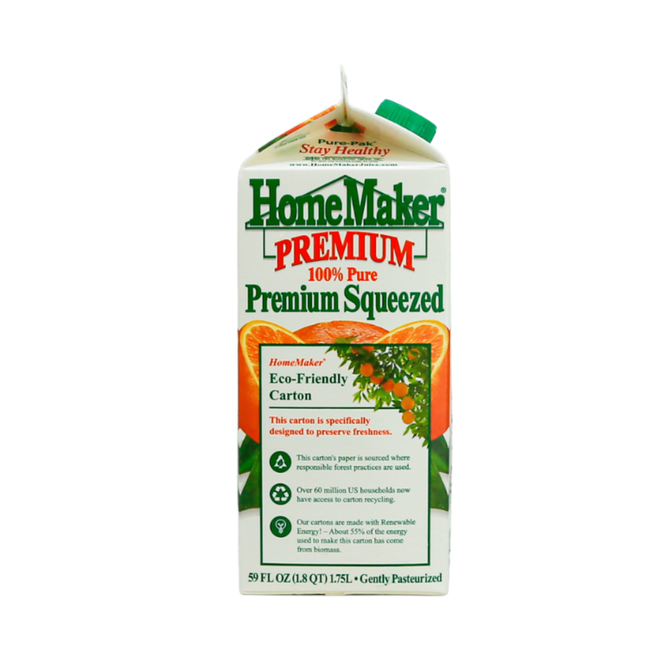 HomeMaker, Premium Squeezed Orange Juice with Pulp, Refrigerated 59 oz Carton Box