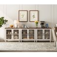 thumbnail image 1 of WAMPAT 3-in-1 Buffet Server Table, Accent Sideboard with Glass Door & Storage, Console Table for Kitchen, Dining Room, Living Room, Rustic White, 1 of 8