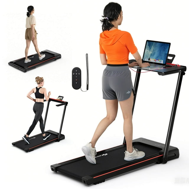 Goplus Tapis Roulant Pliable 3-en-1 avec Poste de Travail de Bureau Amovible Télécommande Noir