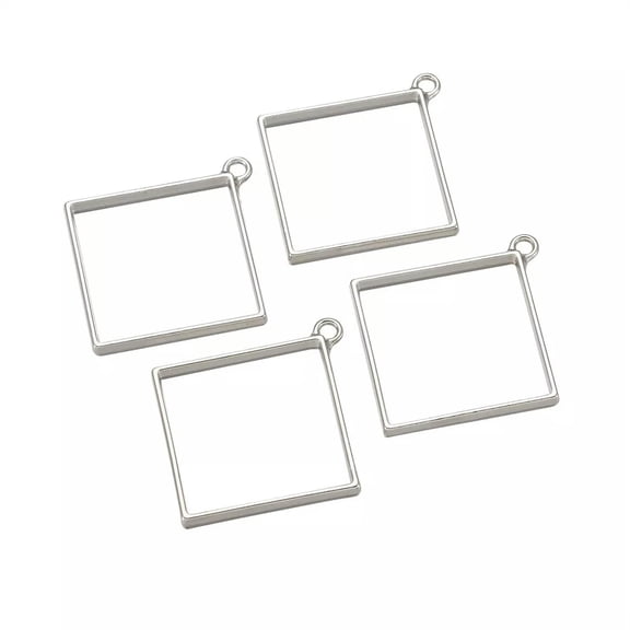 U8MO 10pcs Rack Plating Alloy Rhombus Hollow Open Back Bezel Pendant Silver 48x44mm