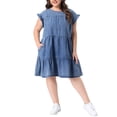 thumbnail image 2 of Agnes Orinda Women's Plus Size Denim Dress Pleated Ruffle Sleeve Flowy Swing 2026 Summer Casual Jean Midi Babydoll Dresses with Pocket 3X Gray Blue, 2 of 6