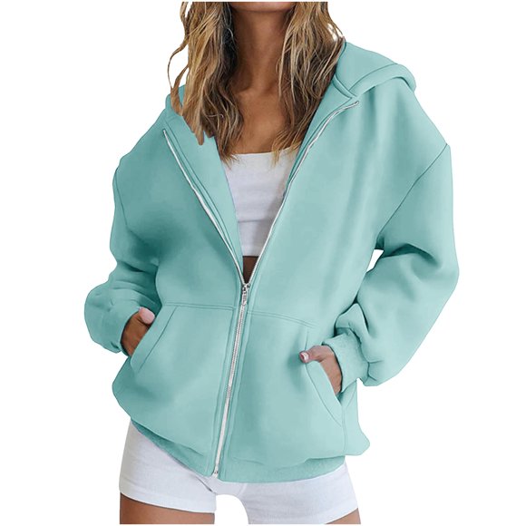 Mlzmgr Jackets for Women Long Sleeve Hooded Full Zip up Sweatshirts Casual Outdoor Fleece Theraml Sweatshirts