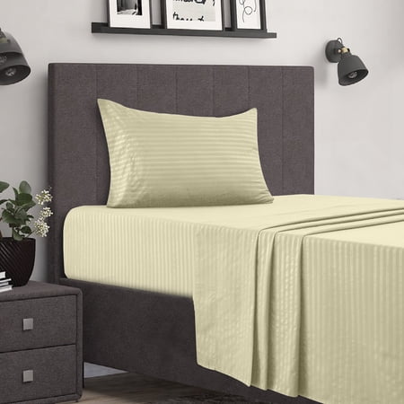 Lux Decor Collection Twin Bed Sheet Set - HIGHEST Egyptian QUALITY Microfiber 1800 Series Bedding -Wrinkle, Striped -3 Piece Bed Sheet (Twin, Vanilla)