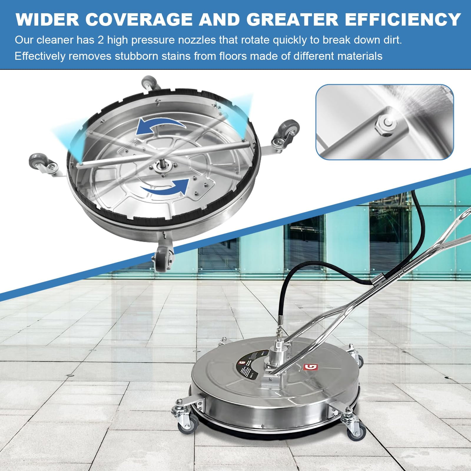 JoanKaren 24" Pressure Washer Surface Cleaner,4900PSI Max Working Pressure,Stainless Steel Dual Handle Pressure Washer