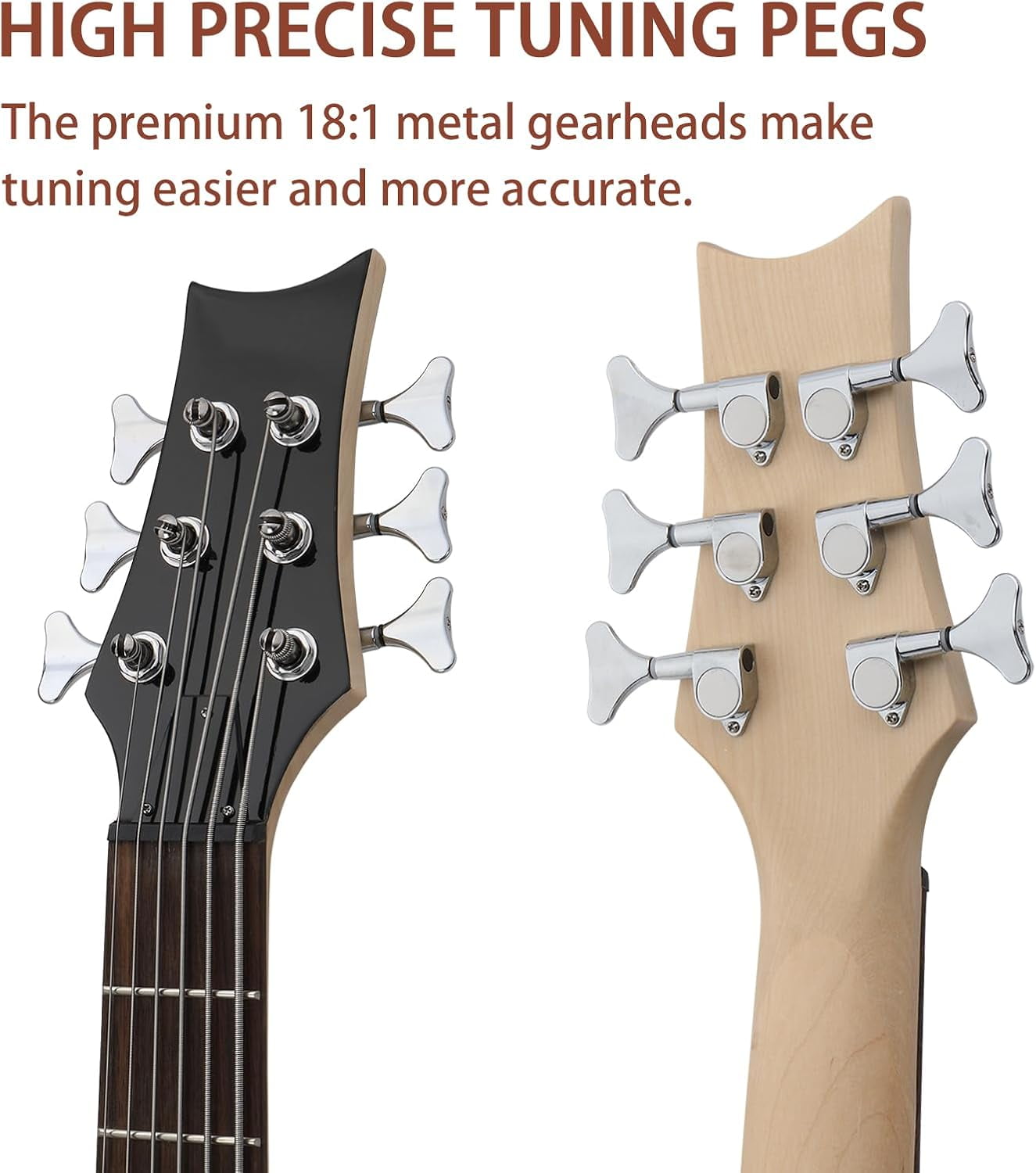 HarmonyStrings Bass Guitar 6 String Electric Bass Guitars, Beginner Bass Guitar with Professional H-H pickup, 3 Way Pickup Selector, Premium Cable, Unique Body Design for Beginner White Upgraded
