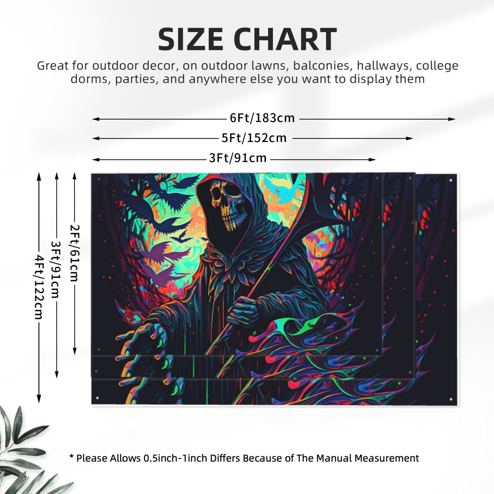 Grim Reaper Dark Psychedelic Death Four Hole Decorated Banner Flag for Garden Yard Home Decoration Indoor Outdoor 4x6 Ft