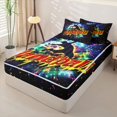 thumbnail image 2 of Erosebridal Sport Neon Splash Zipper Twin Comforter Sets with Fitted Sheet and 2 Pillowcases,Handball Print Zipper Bedding Set,Black Red Gold Blue,Reversible, 2 of 6
