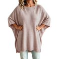 thumbnail image 4 of JIAYUE Women Crew Neck Knit Sweater Solid Color Batwing Short Sleeve Oversized Tunic Top for Daily Casual Walking, 4 of 9