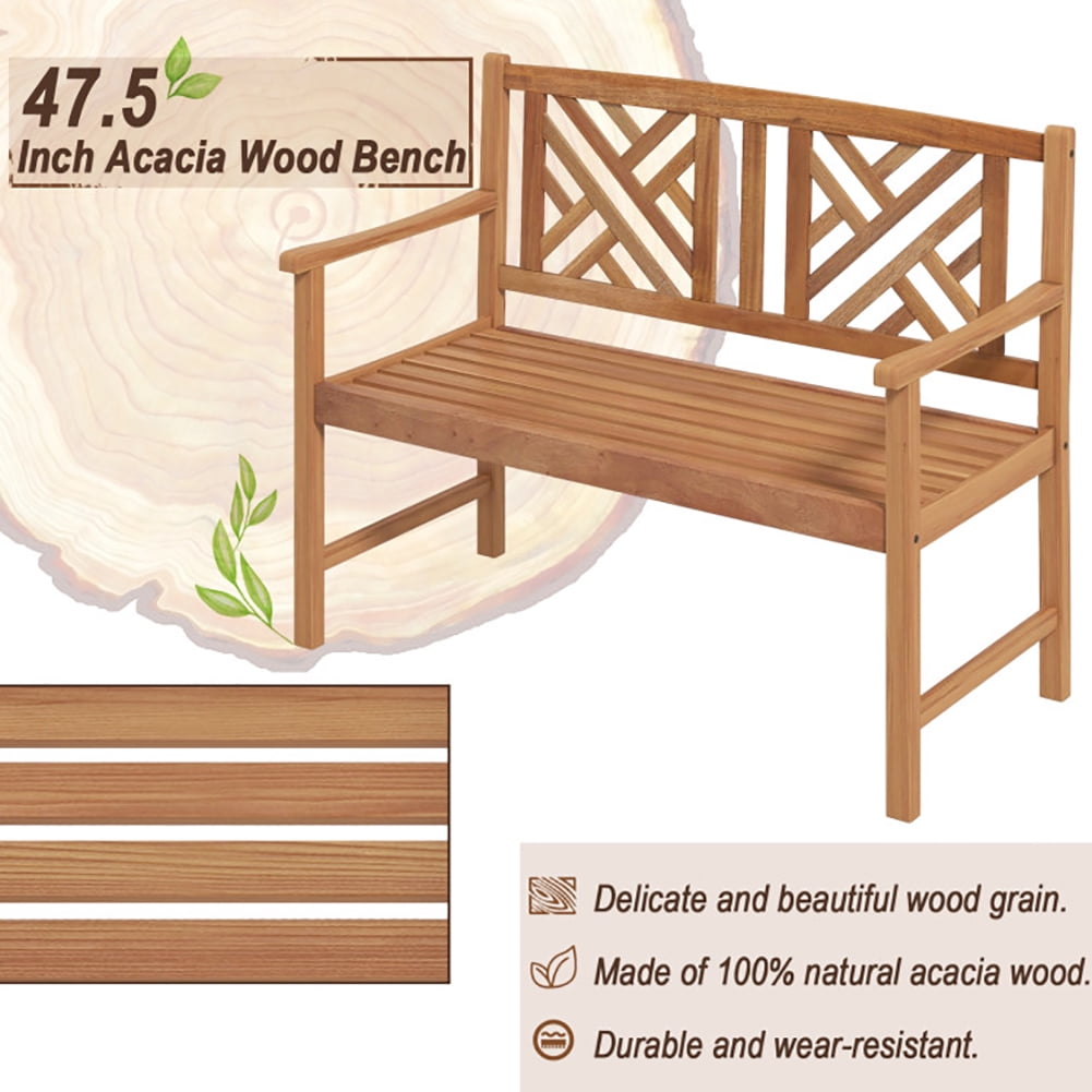 Aimee Lii 2-Person Wood Outdoor Bench with Cozy Armrest and Backrest, Outdoor Patio Furniture
