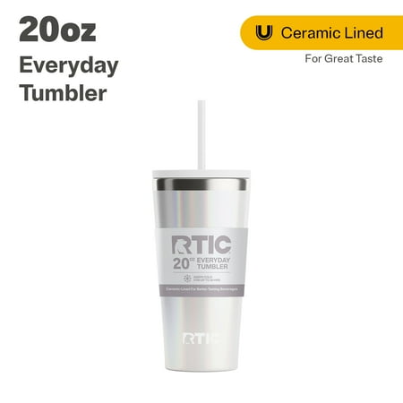 RTIC 20 oz Ceramic Lined Everyday Tumbler Spill-Resistant Straw Lid White Glitter