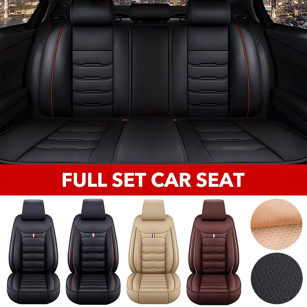 PEPWELL 5Pack Nappa Leather Full Set Car Seat Covers, Universal Fit for Cars/SUV/Sedans, Waterproof Breathable 3D Luxury Design with Airbag Compatibility
