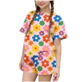thumbnail image 2 of RKSTN Girls Ensembles pour Filles, T-Shirts à Col Rond à Manches Courtes à Imprimé Floral Coloré avec Shorts, Grande Enfant, Ensemble Pièce Two (Rose, 3-4 Ans), 2 of 6
