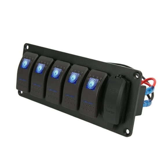 Rocker Switch Panel,12V‑24V 5 Gang Rocker Rocker Control Panel Rocker Switch Superior Craftsmanship