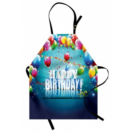 

Birthday Apron Realistic Design in 3D Style Text Vibrant Colorful Balloons Flags Surprise Party Unisex Kitchen Bib Apron with Adjustable Neck for Cooking Baking Gardening Multicolor by Ambesonne