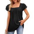 thumbnail image 2 of SHIBEVER Women Blouse Dressy Casual Square Neck Ruffle Sleeve Tops Summer Tshirts for Women Loose Fashion Lace Tee Solid Color Black Size S, 2 of 5