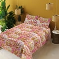 thumbnail image 2 of Ambesonne Abstract Boho Fitted & Flat Sheet with Shams 4 Pcs Set, Peony Look Floral Art, Queen, Pale Pink Yellow Green, 2 of 5