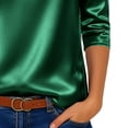 thumbnail image 5 of Fgvctg Silk Satin Button Down Shirts For Women Fashion Cap 3/4 Sleeve Top Crew Neck Shirt Loose Casual Business Work Clothes Green XL, 5 of 7
