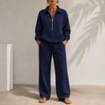 thumbnail image 2 of Mfakffe Womens 2‑Piece Casual Outfit Half‑Zip Collared Top and Wide Leg Pants Set Loose Relaxed Matching Tracksuit for Daily Wear, 2 of 6