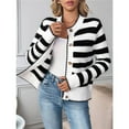 thumbnail image 4 of Women's Long Sleeve Striped Cardigan Sweaters Button Down Cable Knit Fall Classy Outwear Black & White L, 4 of 10