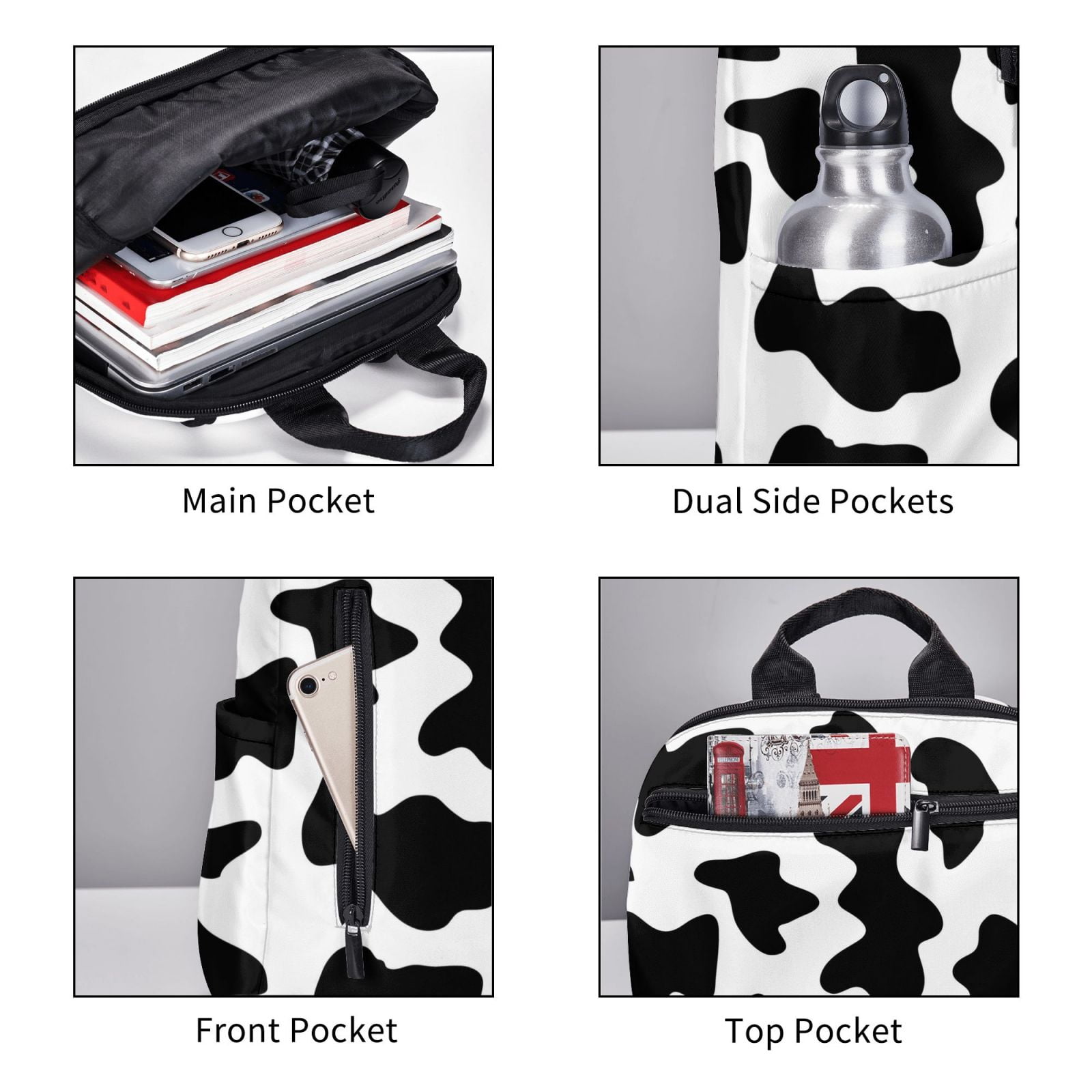 Xecao Milk Cow print Backpack For women men Aesthetic Lightweight Travel Daypack Simple Cute Backpack For Bookbag