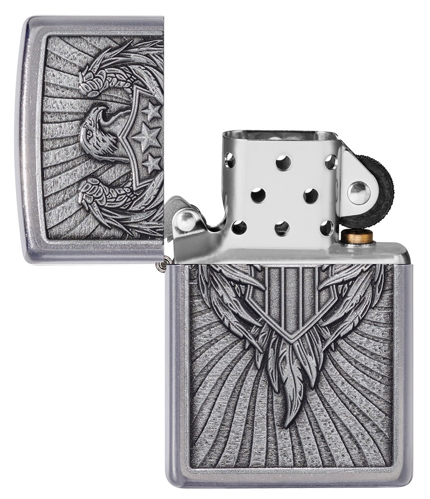 Zippo Eagle Shield Emblem Design Street Chrome Pocket Lighter