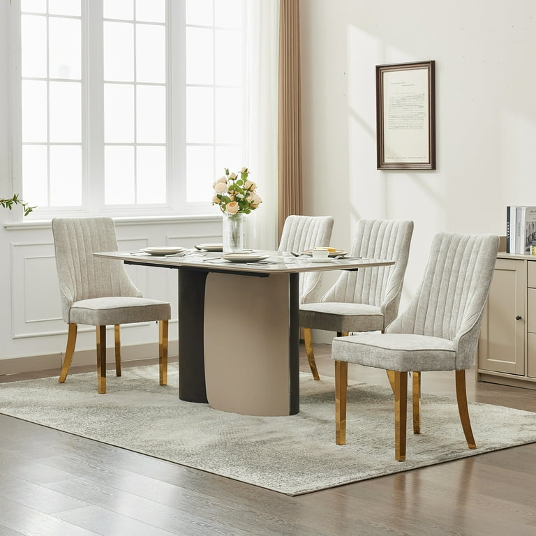 Beige Mid Century Dining Chairs Set of 8, Modern Kitchen Dining