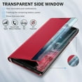 thumbnail image 4 of for Samsung Galaxy S22 Ultra 5G Case Clear View Window Smart Slim for Samsung S22 Ultra Case Luxury Mirror Hard PC Kickstand Leather Flip Shockproof Galaxy S22 Ultra Cover (True Red), 4 of 7