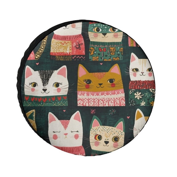 Heavy Duty Spare Tire Cover Wintry Cats Waterproof Polyester Wheel Protectors Wheel Covers Cat Theme Tire Cover for Trailer SUV Truck Camper Travel Trailer Accessories 12in