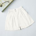 thumbnail image 5 of Girls White Shorts High Waisted 100% Cotton Pleated Paper Bag Waist Elastic Casual Summer Play Shorts for Kids Little & Big Kids,Size 11-12 T, 5 of 6
