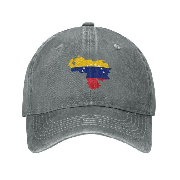 DouZhe Adjustable Washed Cotton Baseball Cap - Venezuela Map Flag Prints Vintage Dad Hat Unisex Sports Caps (Gray)