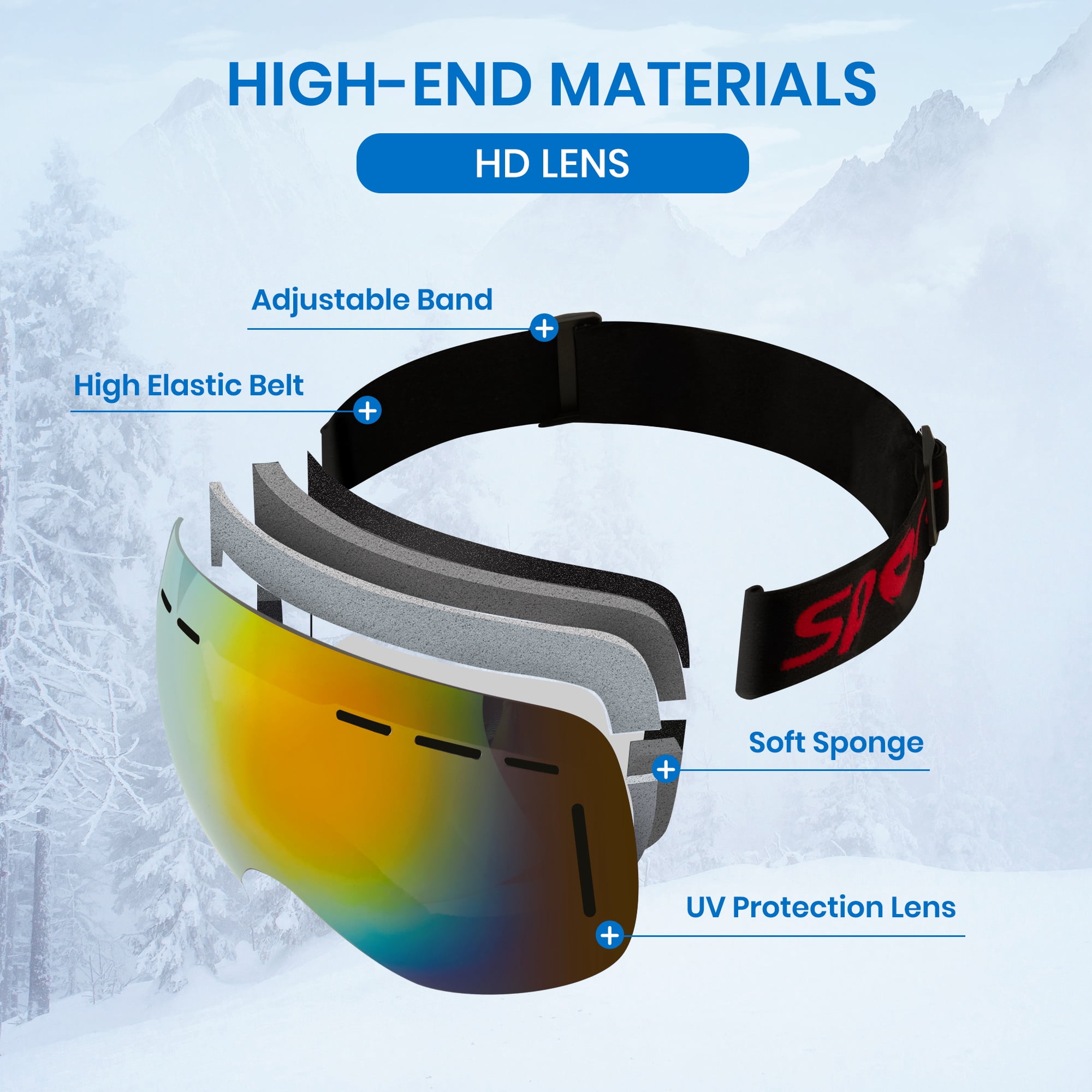 Cyxus Ski Goggles for Men Women 100% UV Protection Frameless Design Snowboard VTL18.6%（Red Lens）